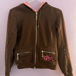 Brown y2k zip-up sweater